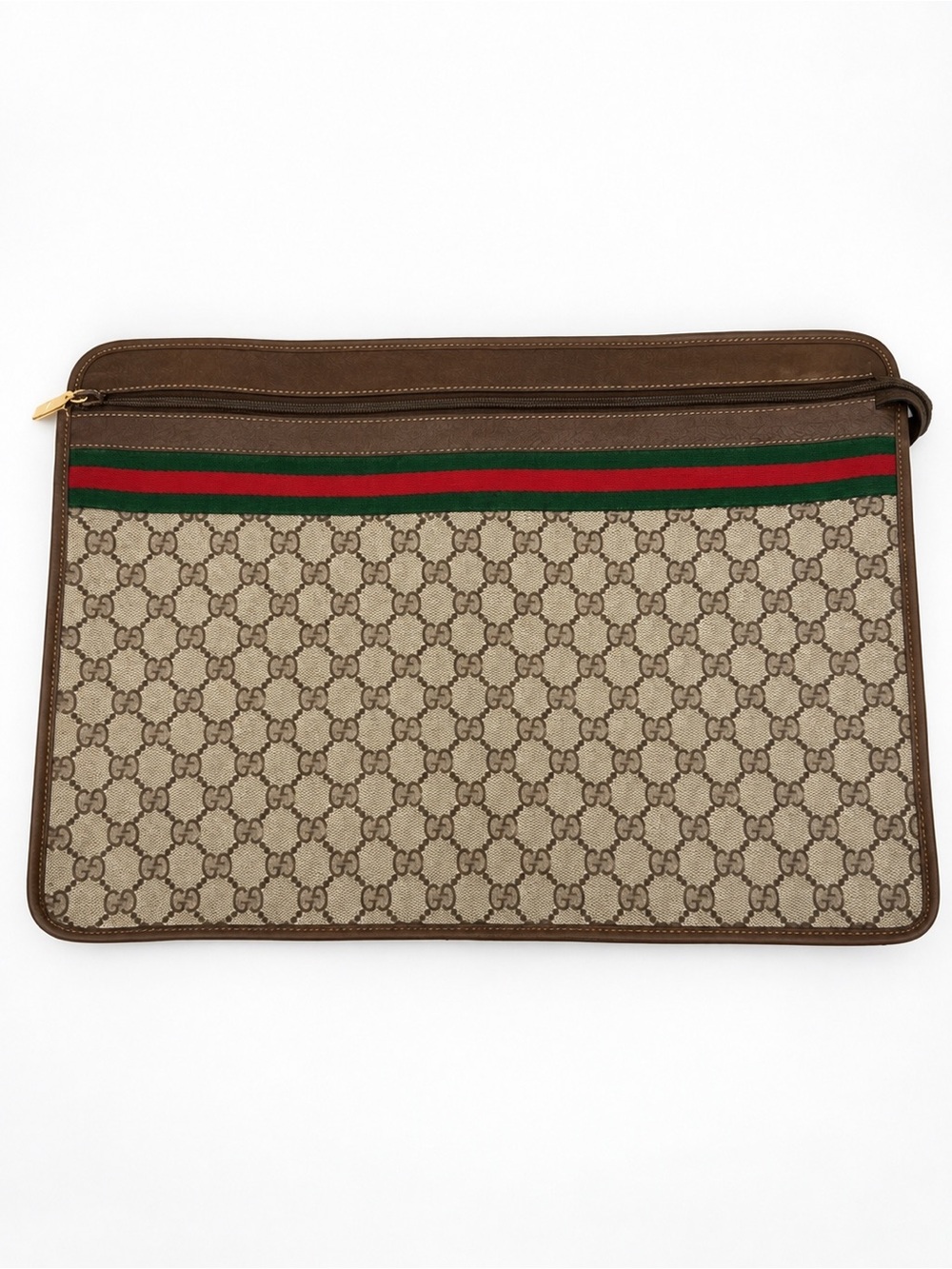 Gucci Vintage GG Supreme Web Stripe Portfolio Document Case Brown